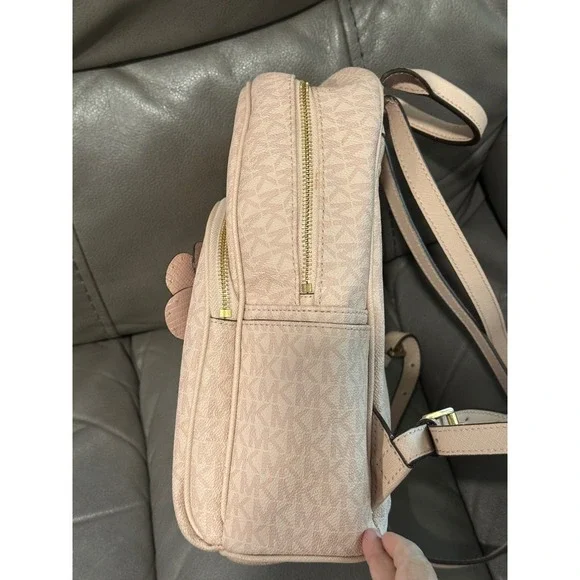 Michael Kors Abbey Pink Signature 3D Floral Applique Backpack Gold Hardware - Picture 4 of 9